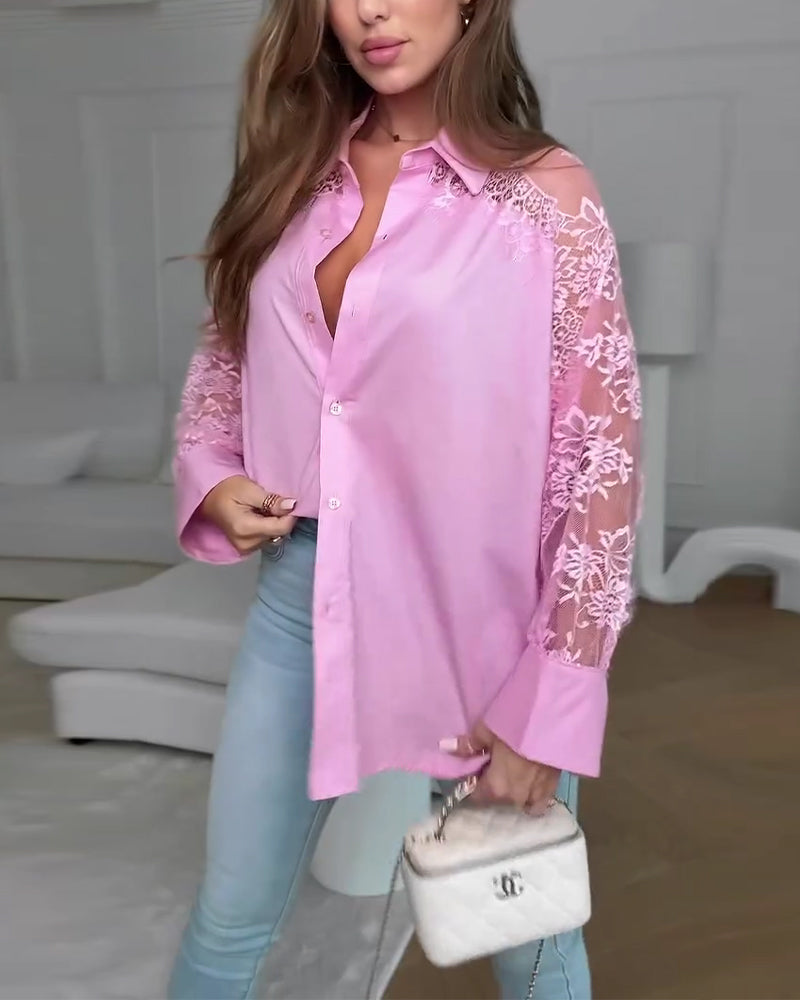 Skjorta Elegant Spets Lappverkslag