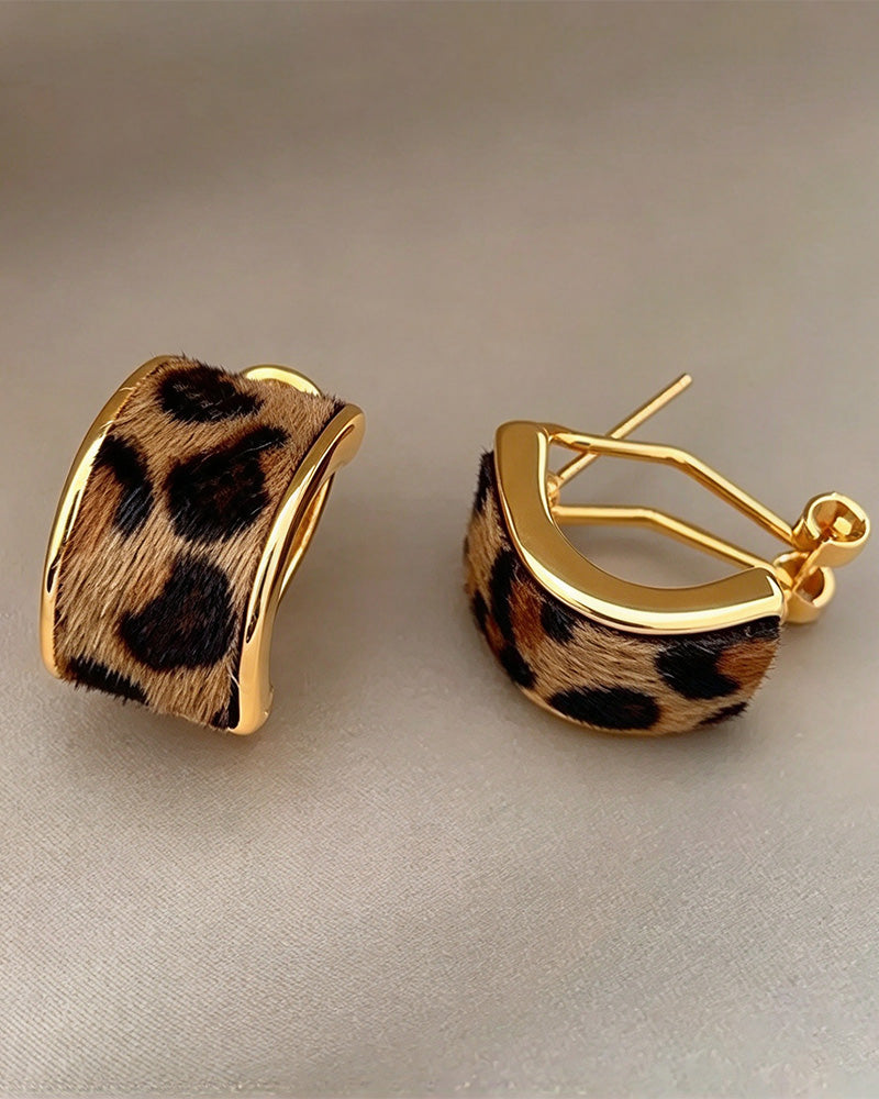 Dam Leopardmönster Geometrisk Statement Ringörhängen