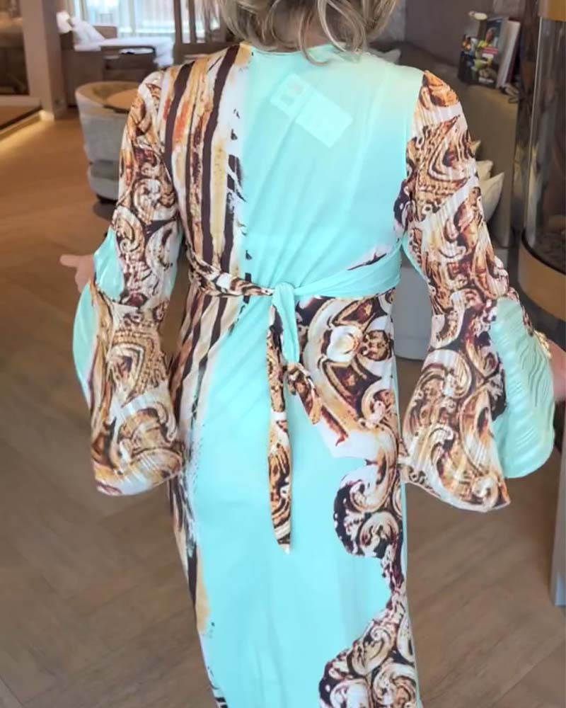 Klänning V-Ringning Tryckt Bekväm Casual