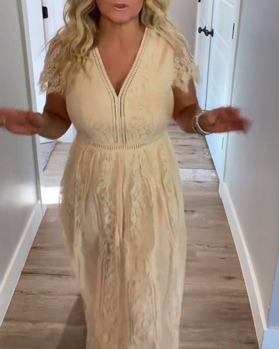 Klänning V-Ringad Elegant Spetsmidja