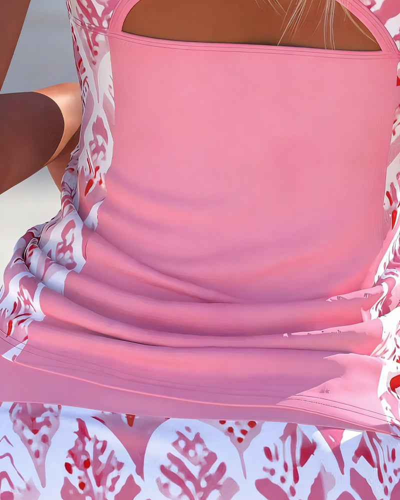 Tankini Sport Kontrast Färg Tryckt Kjol