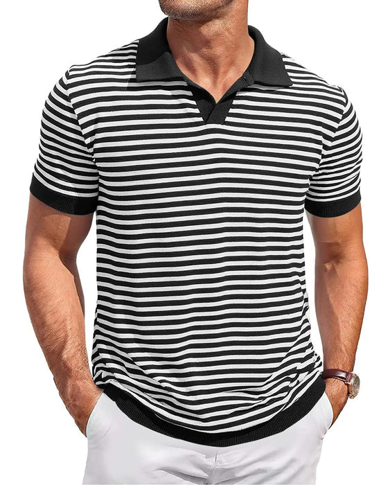 T-Shirt Polokrage Rand Färgblock