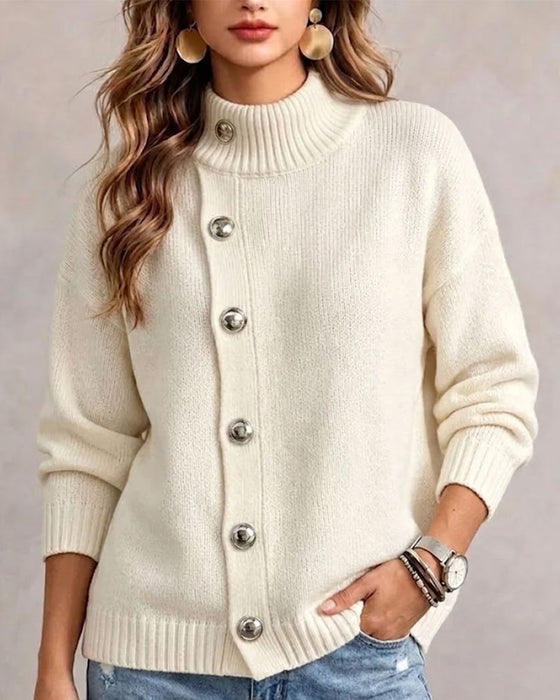 Pullover Turtleneck Diagonal Knapp Casual