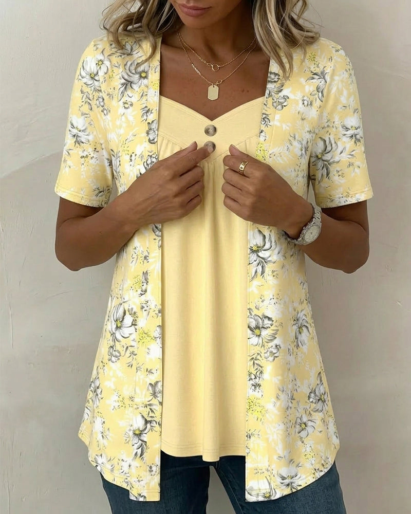 T-Shirt Blommönster Falsk Tvådelad