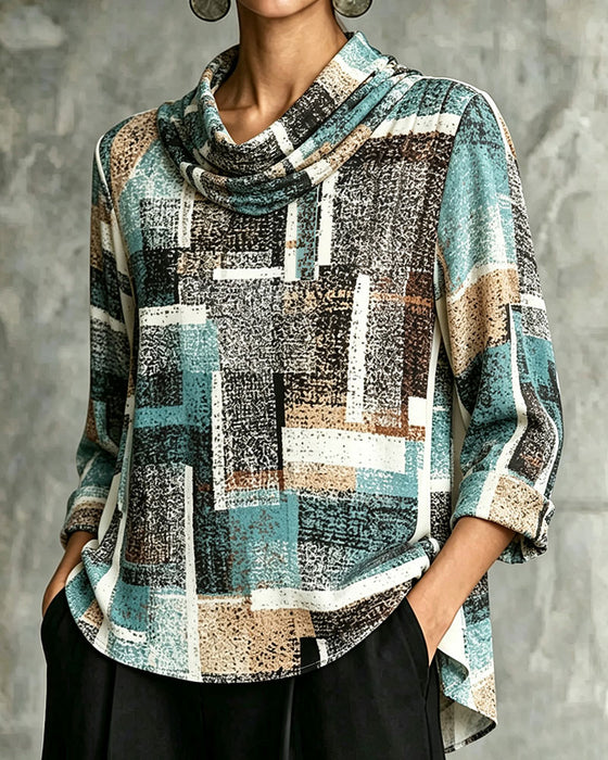 Blus Geometrisk Tryck Slouchy Hals Armbågslång Ärm
