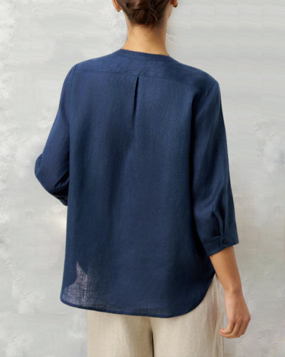 Skjorta Tre-Fjärdedels Ärm Bomull Knäppt