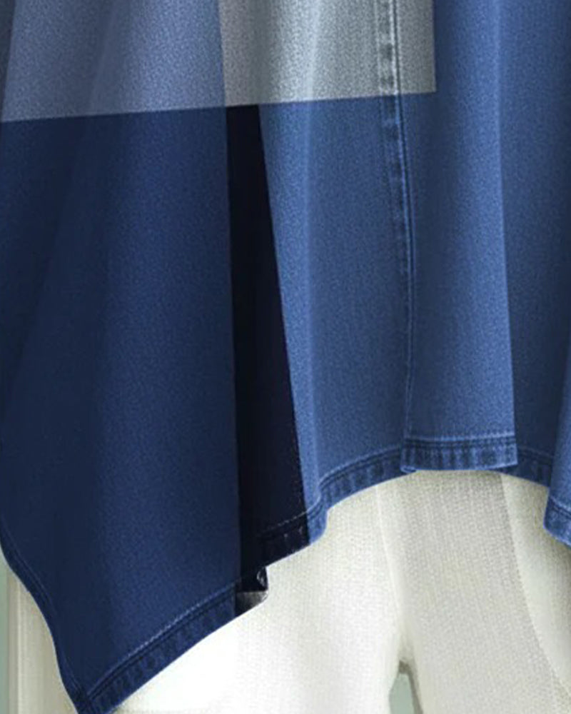 Topp V-Hals Färg Block Löst