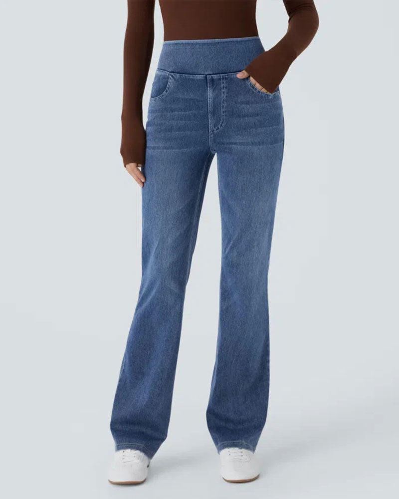 Byxor Hög Midja Jeans Ficka Utsvängd
