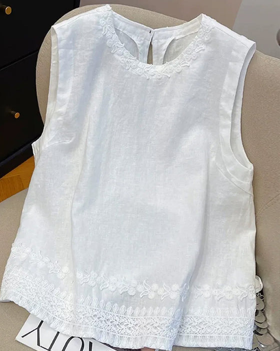 Tank Top Rund Hals Broderad Kant