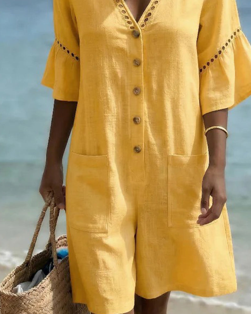 Hoppdräkt V-Ringad Enfärgad Genombruten