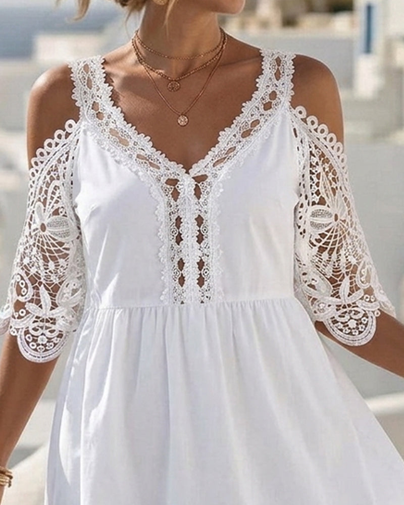 Klänningar Spets Off-Shoulder Skiktad Kort