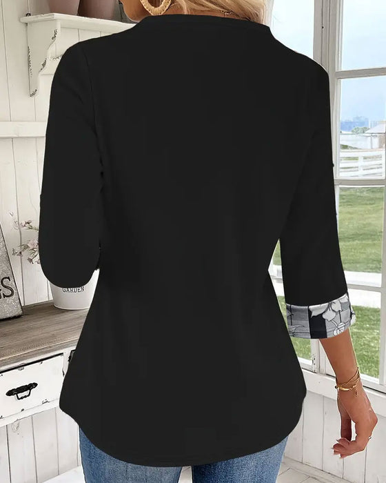 Tryckt Topp Med Lång Ärm Fejkad Tvådelad Design