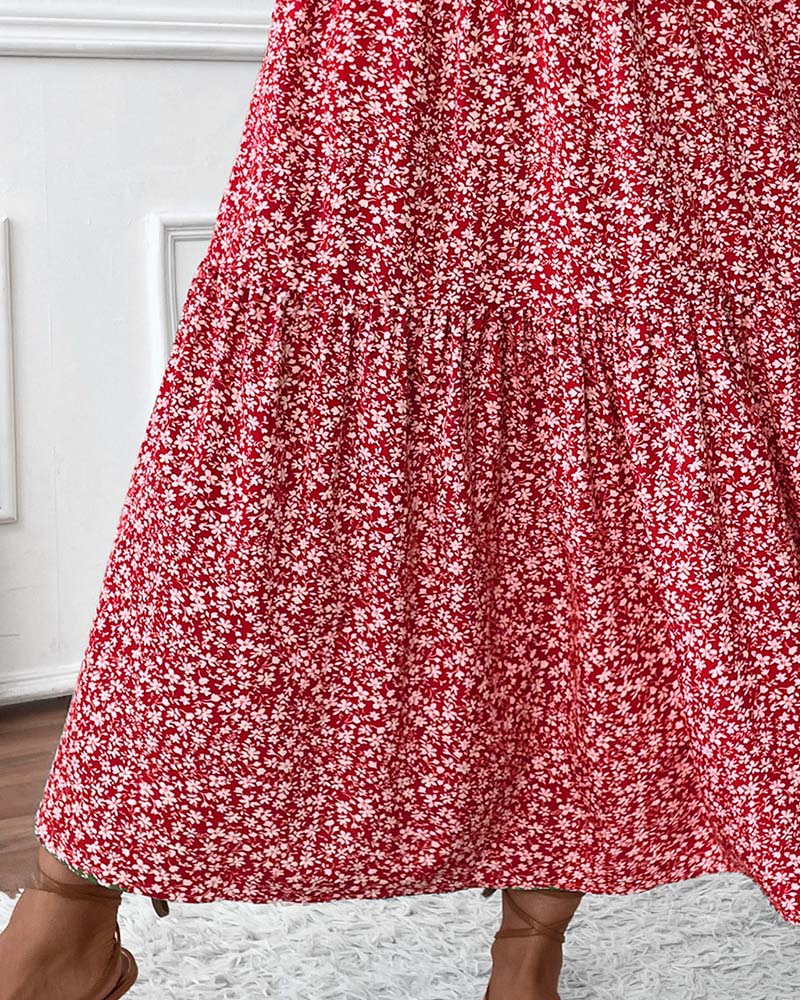 Kjol Lagerdelad Småblommig Print A-Linje Lång