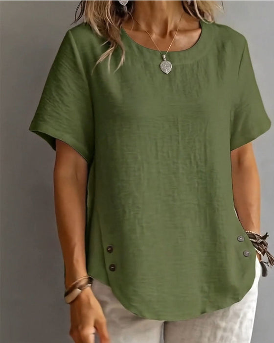 T-Shirt Rund Halsning Enfärgad Enkel 100% Bomull
