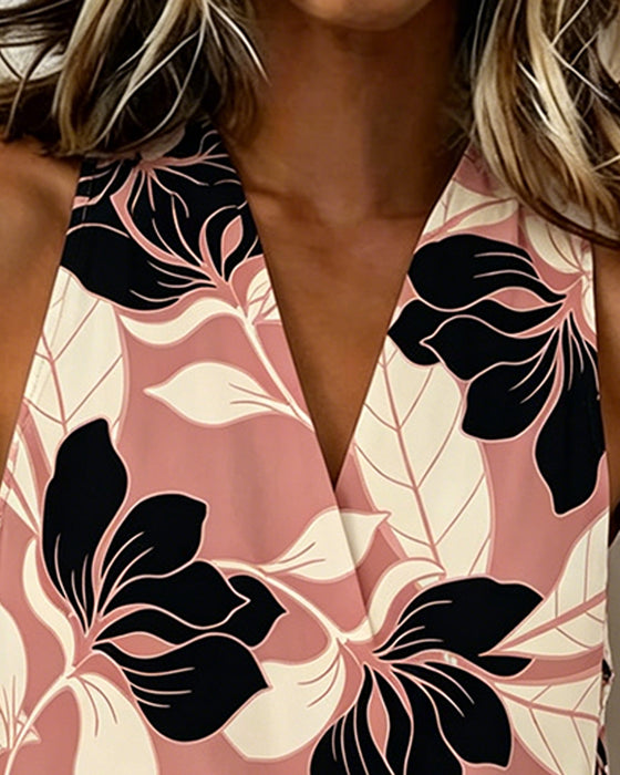 Blus Blommig Halter Dragsko Ärmlös