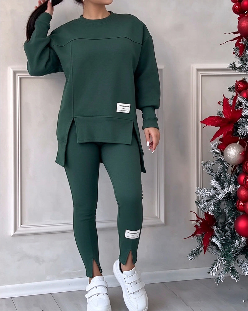 Set Tryckt Sweatshirt Och Joggingbyxor