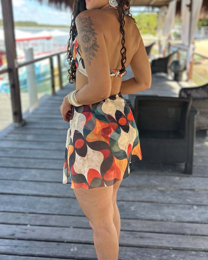 Bikini Tryckt Kjol-Stil Tvådelad