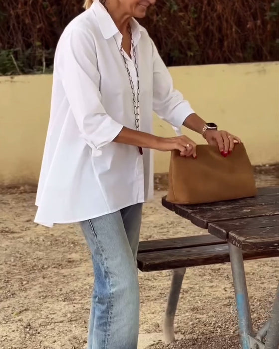 Långärmad Casualskjorta Med Kavajslag