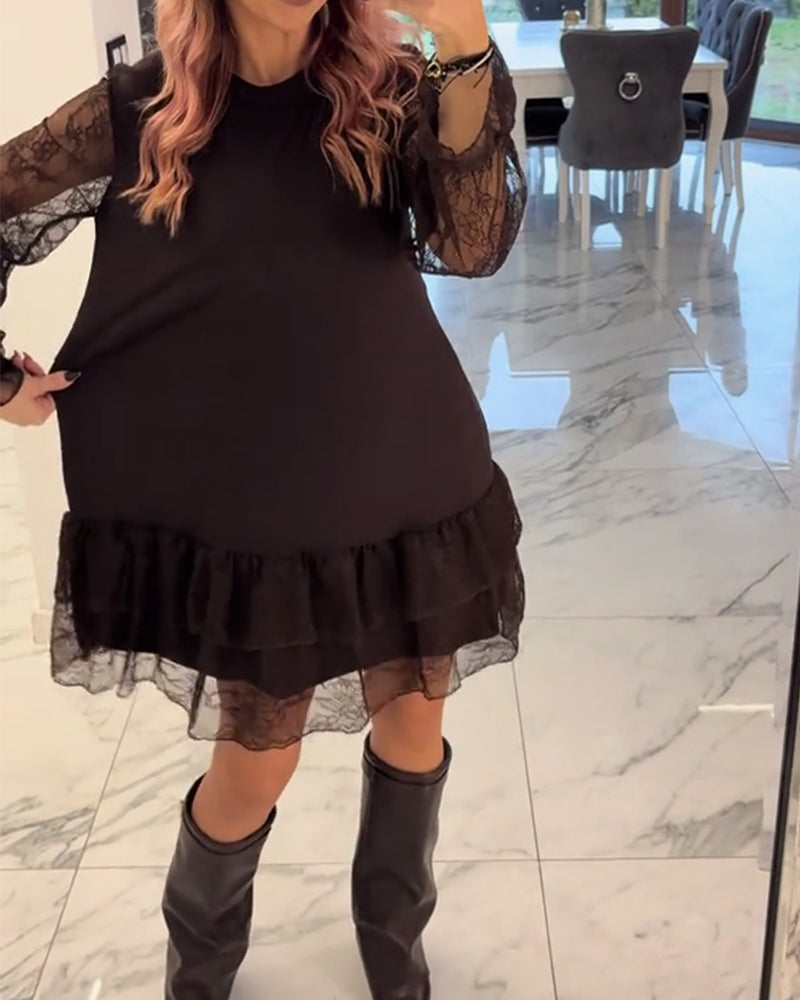 Elegant spetsklänning i enfärgad