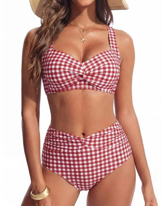 Bikini Rutig Hög Midja Knut