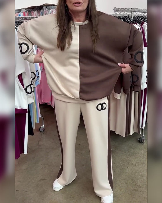 Set Kontrastfärg Casual Sweatshirt