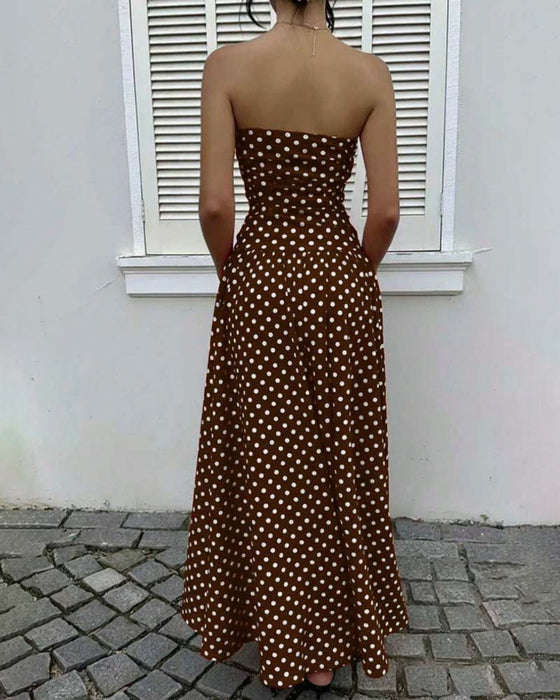 Klänning Prickig Bandeau A-Linje Lång