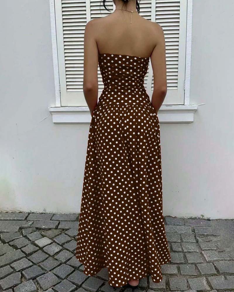 Klänning Prickig Bandeau A-Linje Lång