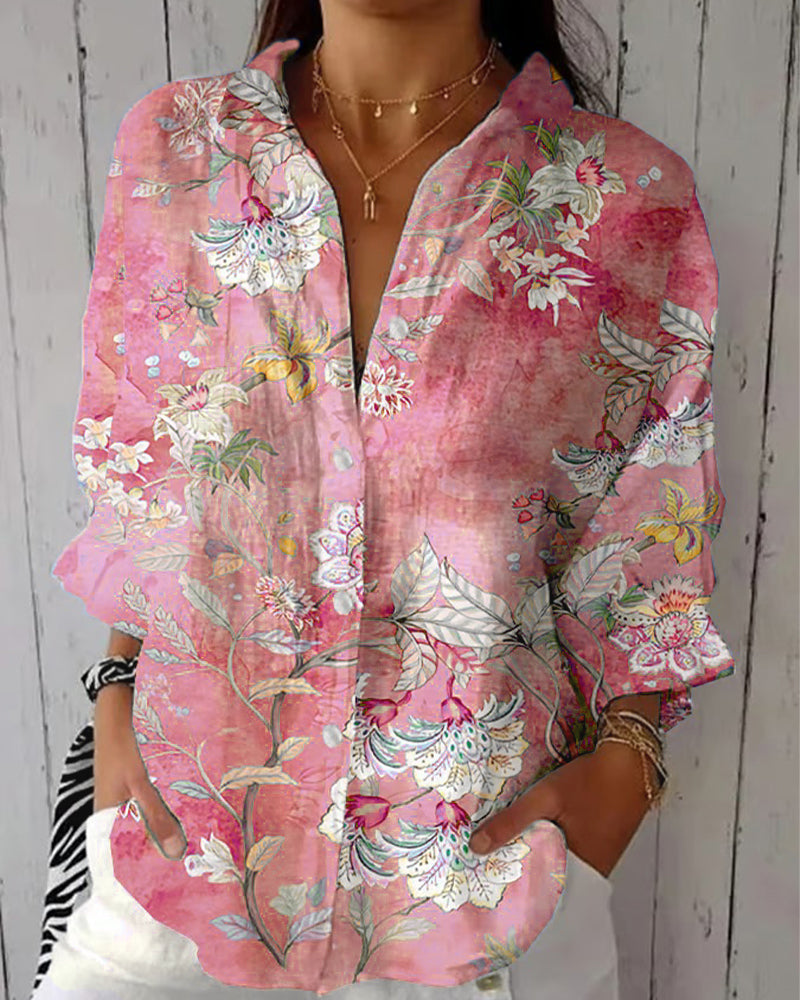 Skjorta Mode Tryckt Nedvikt Krage