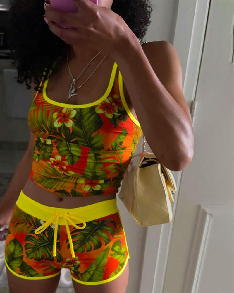 Tankini Tropisk Stil Halterneck