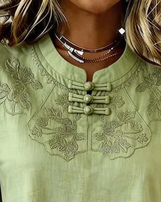 Blus Frog Knapp Mandarin Krage Kinesisk Stil