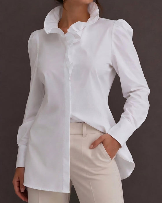 Blus Ruffle Kant Lång Ärm Puffärm