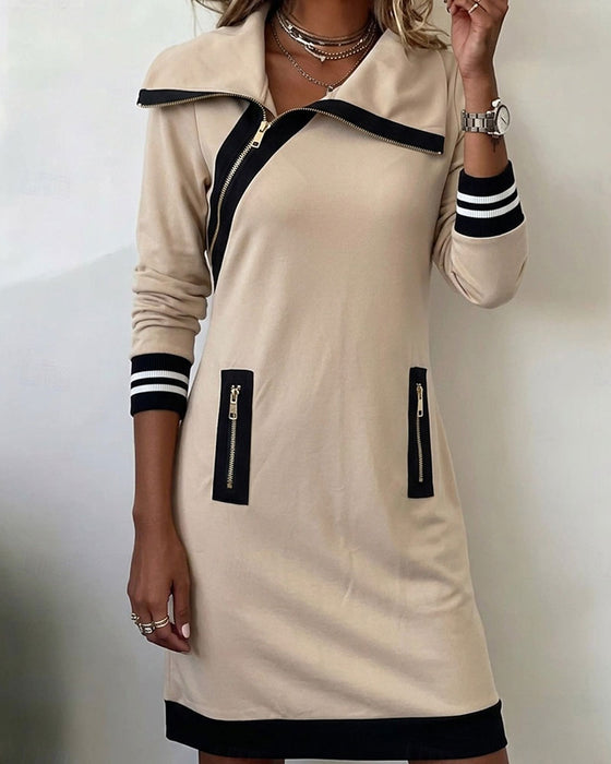Klänning Sned Dragkedja Krage Rak
