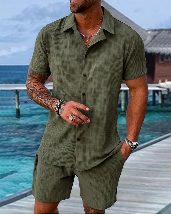 Set Rutigt Polo Krage Casual Män
