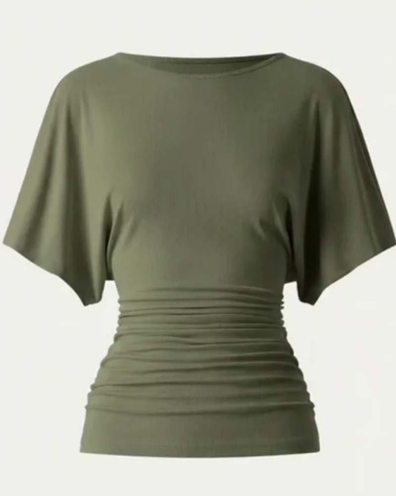 Blus Casual Solid Veckad Kort Ärm