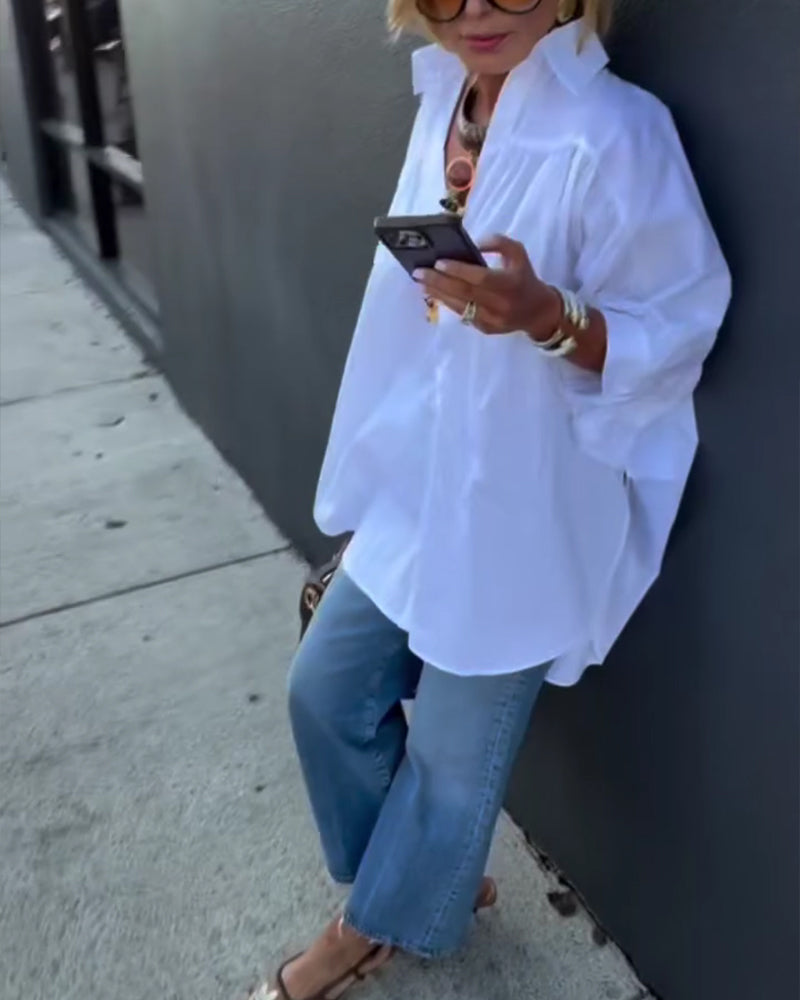 Skjorta Mode Lös Passform Kragad