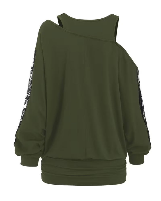 Blus Asymmetrisk Hals Spets Panel