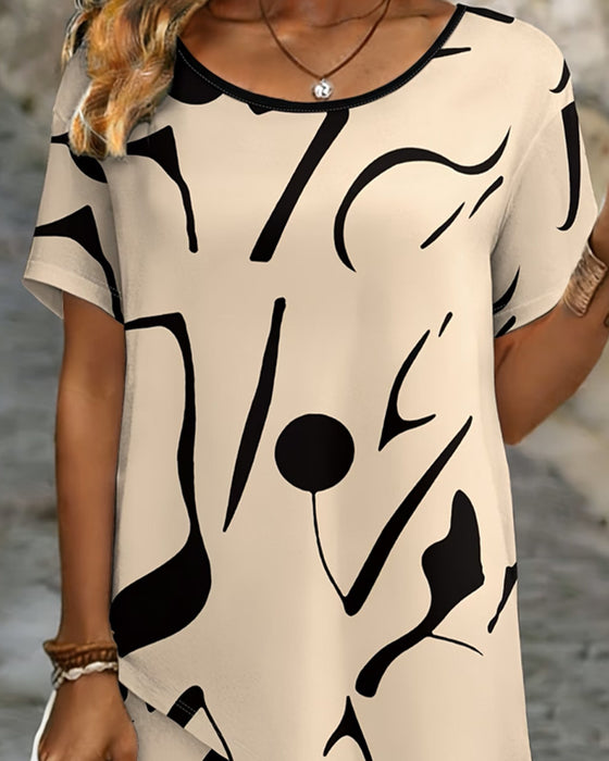 Blus Rundhalsad Oregelbunden Casual