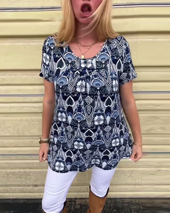 T-shirt med rund hals och tryck i retrostil