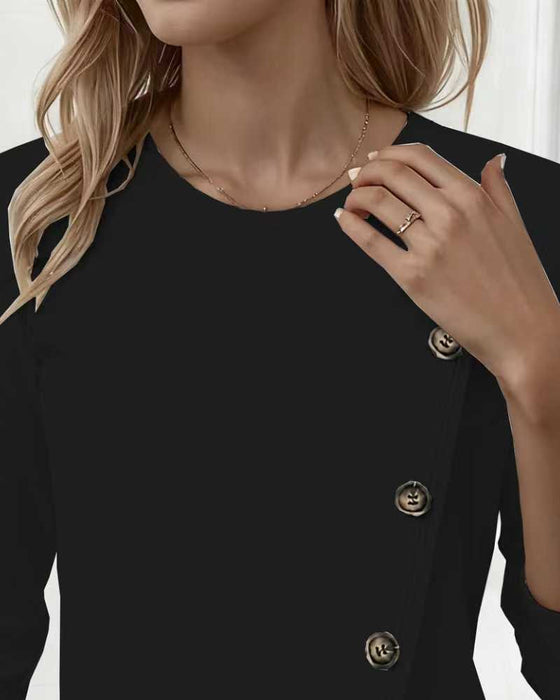 T-Shirt Oregelbunden Falsk Knapp Lång Ärm