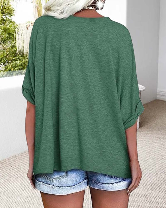 T-Shirt V-Ringning Rullad Kant Kortärmad Lössittande