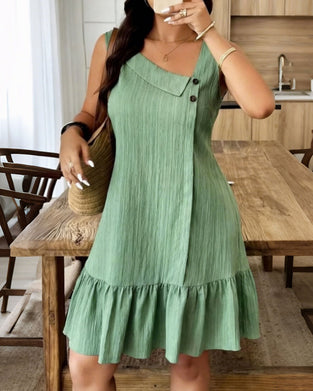 Klänning Asymmetrisk Wrap Ärmlös Rynkad Kant