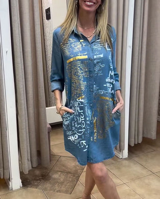 Klänning Bokstavstryck Långärmad Skjorta