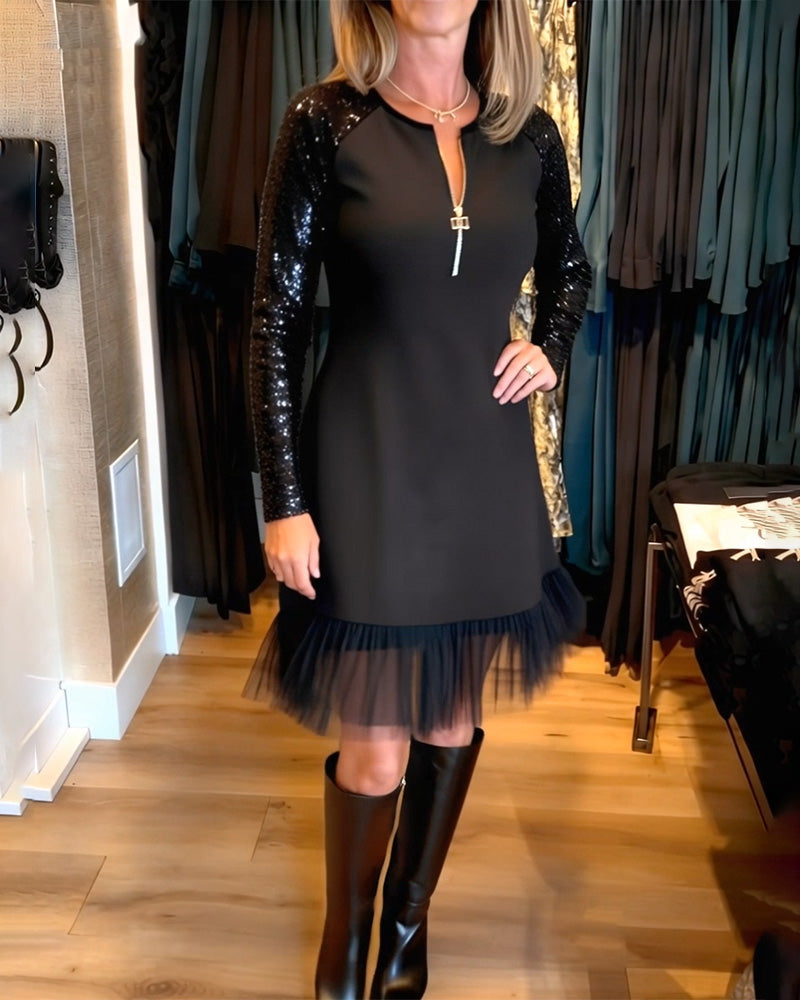 Klänning Modig Glitter Dragkedja Lapptäcksarbete