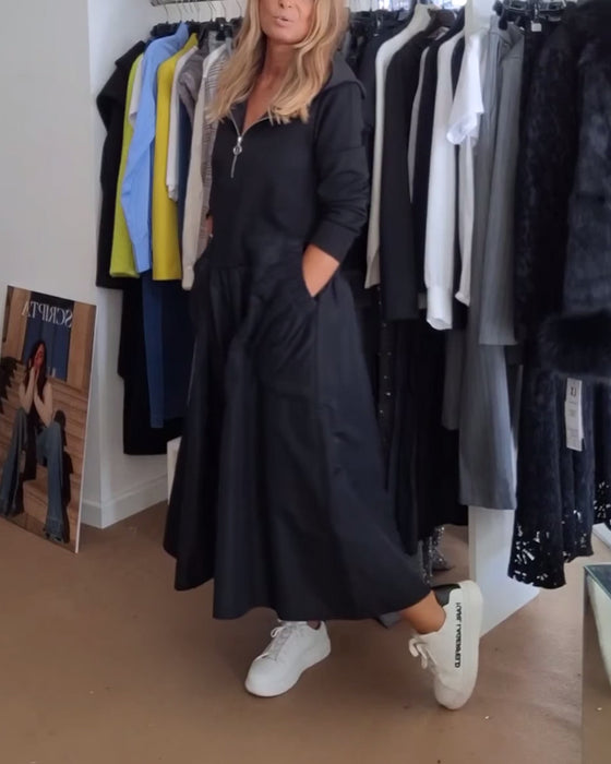 Klänning avslappnad dragkedja med huva och lappficka