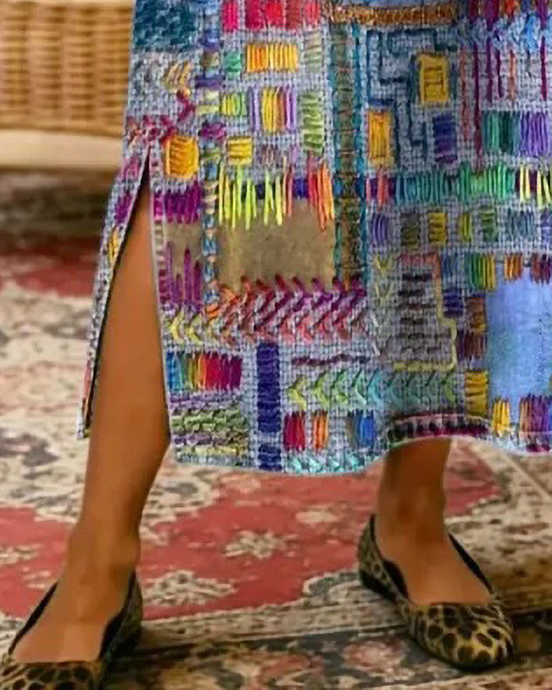 Klänning Färgglad Geometrisk Halvärm