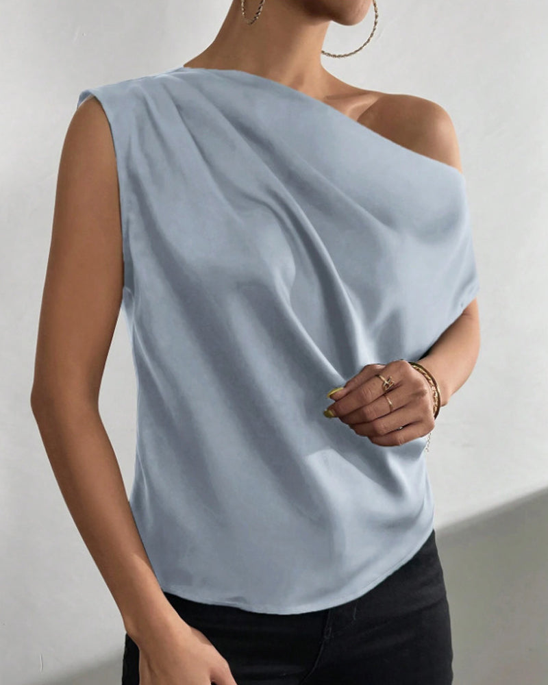 Blus Solid Färg Off Axel Ärmlös