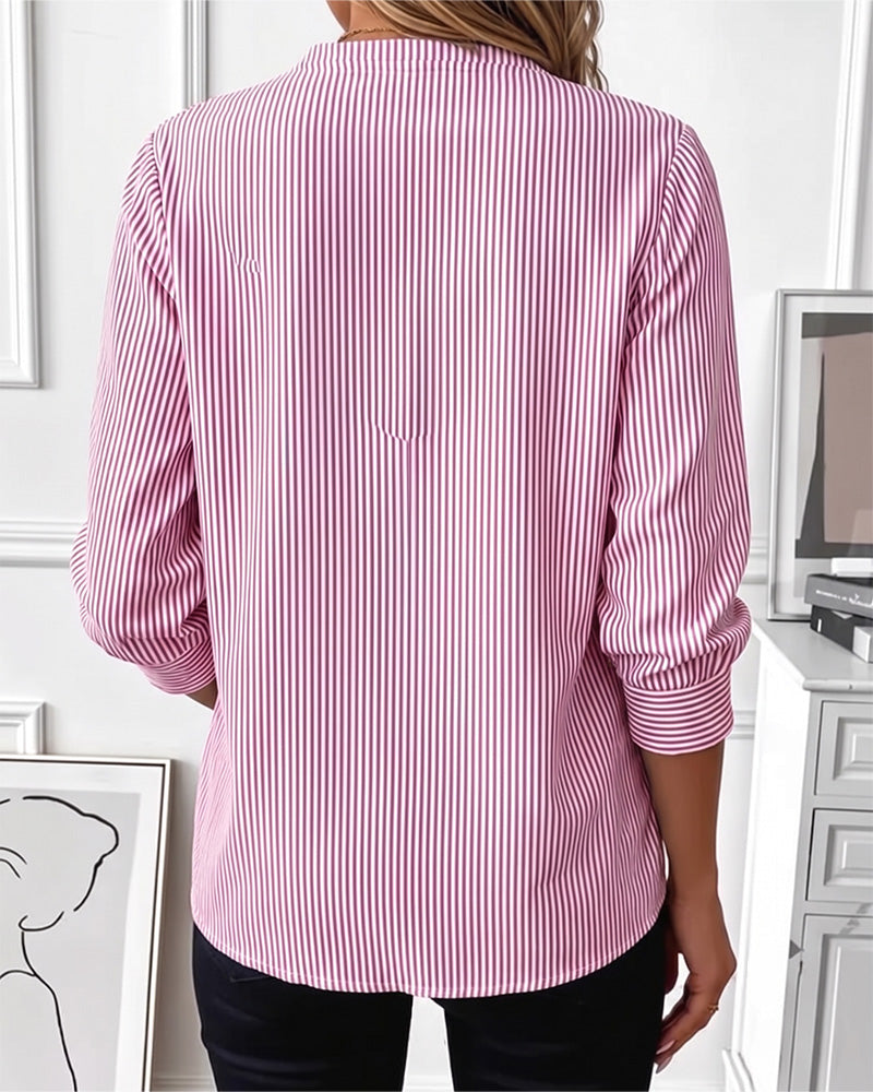 Blus Randig Patchwork Dragkedja Upp