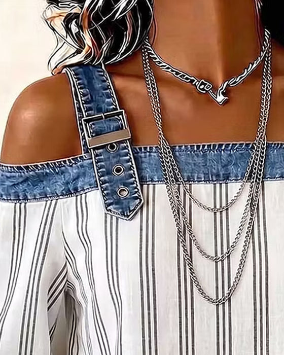 Blus Denim Off-Axel Rand Panel