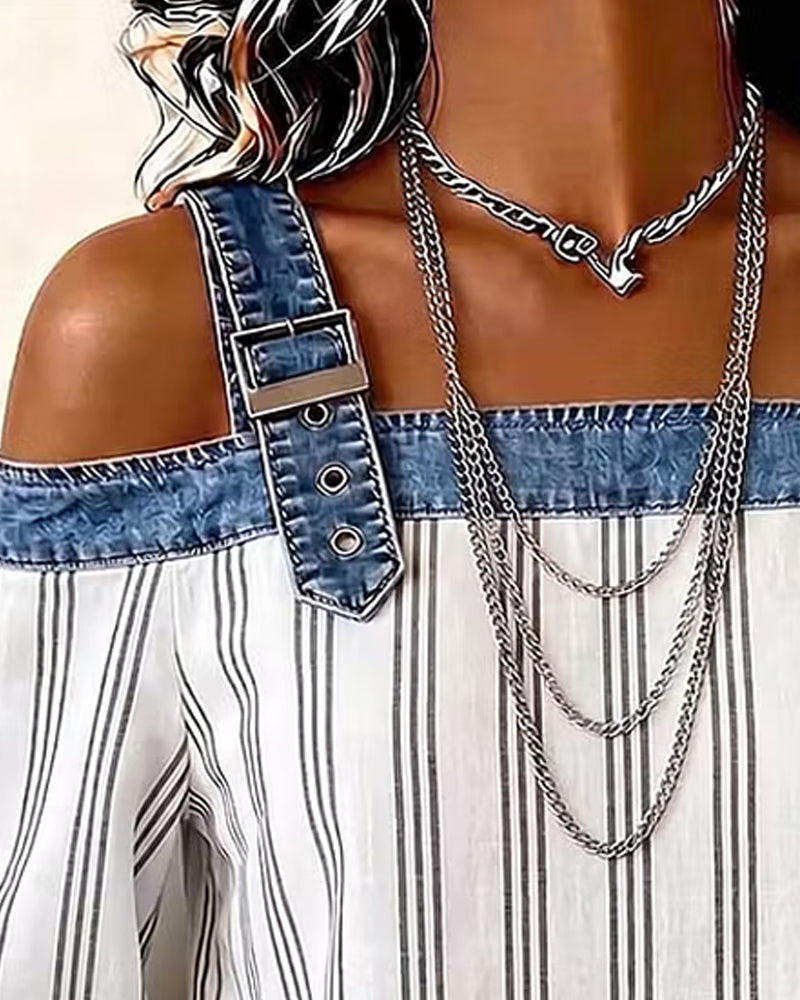 Blus Denim Off-Axel Rand Panel