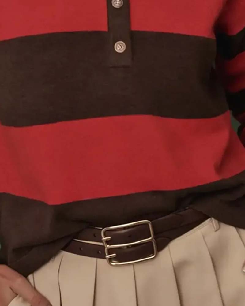 Pullover Med Bred Randig Knappad Krage